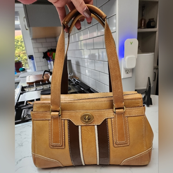 Coach Handbags - COACH Y2K Hampton Embossed Signature Stripe Leather Satchel 11609 EUC